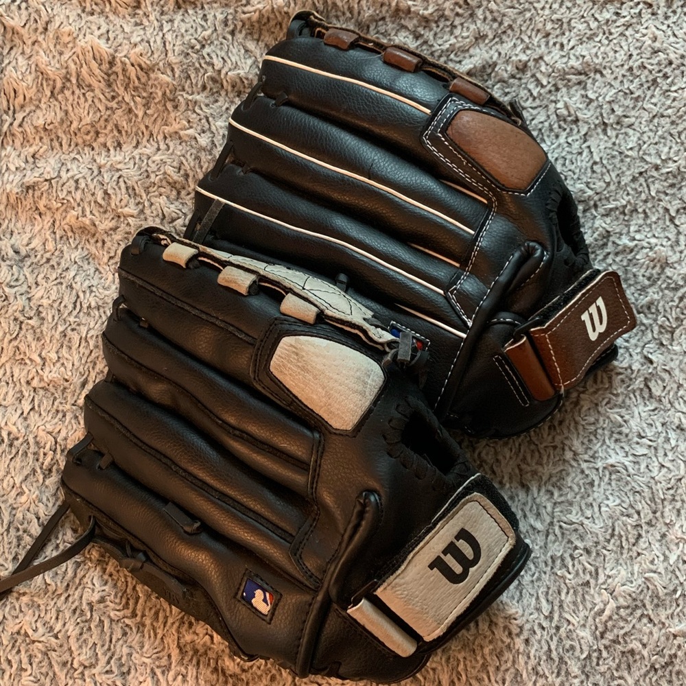 2 Authentic Wilson Genuine Leather Baseball Gloves